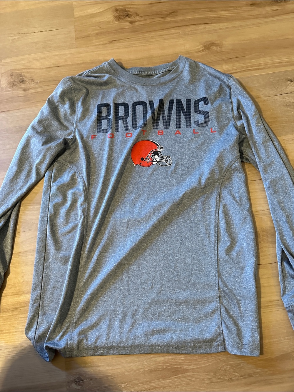 NFL Cleveland Browns Gray Long Sleeve Tee with Orange Helmet Logo